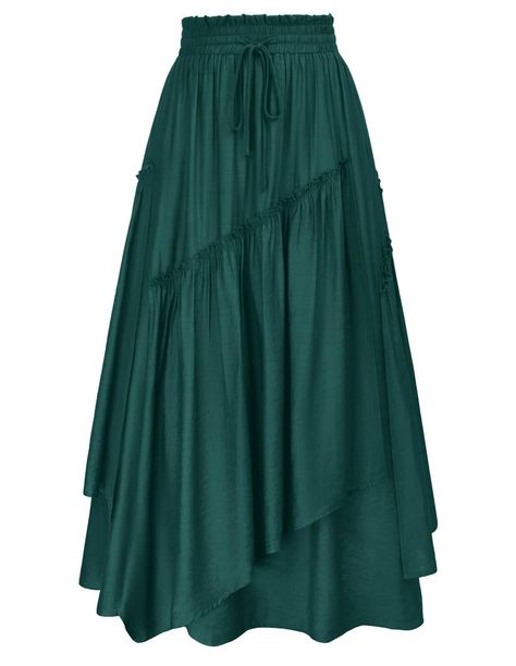 PRICES MAY VARY. 𝐀𝐒𝐘𝐌𝐌𝐄𝐓𝐑𝐈𝐂 𝐃𝐄𝐒𝐈𝐆𝐍: The renaissance long skirt comes in an A-line fit, with tiers through the skirt for subtle shaping, featuring slant seams with slight shirring to create a tiered silhouette 𝐅𝐄𝐀𝐓𝐔𝐑𝐄: Designed with side-seam pockets, elastic high waist with drawstring, ankle length flowy a-line hem, slant seam overlay tiered, with lined not see through 𝐂𝐑𝐄𝐏𝐄 𝐅𝐀𝐁𝐑𝐈𝐂: Classic linen-like yarns create a crepe fabric with a natural texture. Go with l Victorian Skirts, Layered Long Skirt, Skirt Outfits Ideas, Stylish Short Dresses, Long Skirts For Women, Hem Skirt, Midi Skirts, Fall Skirts, Layered Skirt