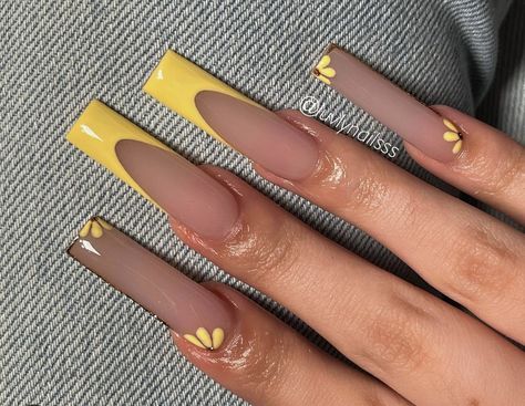 Acrylic Nails Yellow, Spring Manicure, Buff Nails, Purple Acrylic Nails, Almond Nails Designs, Nails Only, Long Square Acrylic Nails, Pink Acrylic Nails, Yellow Nails