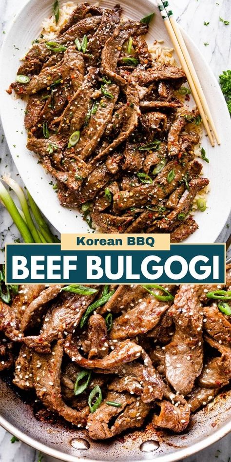 Add a burst of flavor to your weeknights with this easy beef bulgogi recipe. This Korean barbecue favorite is smoky, mildly sweet, and so tender it will surely bring some sizzle to your meals. Easy Beef Bulgogi, Korean Beef Bulgogi Recipe, Koreansk Mad, Beef Bulgogi Recipe, Korean Dinner, Korean Beef Bulgogi, Bulgogi Recipe, Spoon Fork Bacon, Leftover Beef