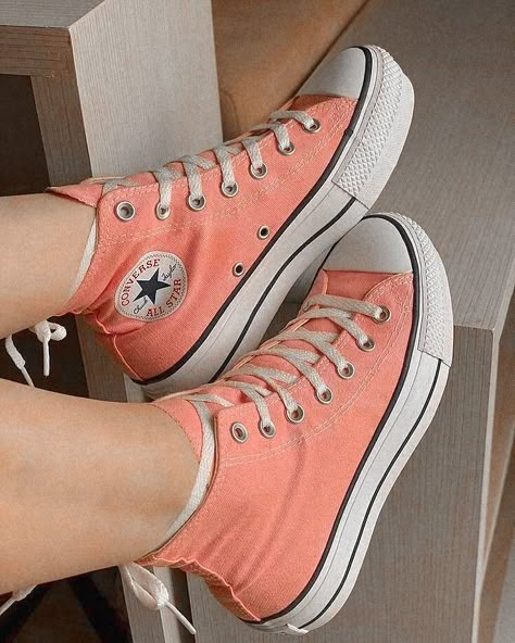 Emilie Hornby, Peach Converse, Converse Collection, Knee High Converse, High Converse, Cute Converse Shoes, Cute Converse, Pretty Sneakers, Preppy Shoes