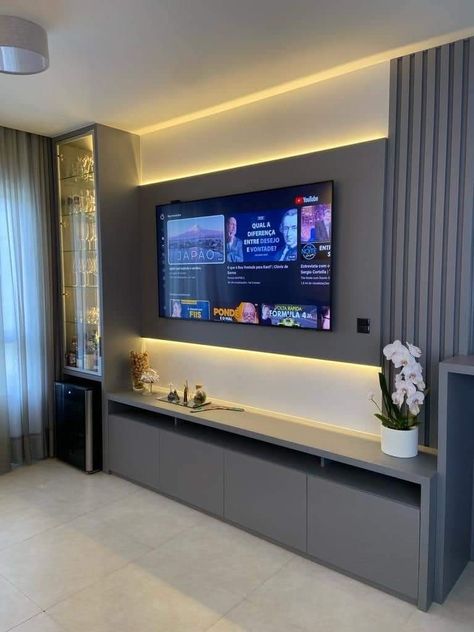 Living Room Tv Wall With Bar, Tv Unit Design Modern 2024, Tv Wall Design With Bar Unit, Bar Tv Unit, Tv Unit With Bar Cabinet, Tv Unit With Bar, Bar Tv Wall, Tv Bar Wall Ideas, Centro Tv