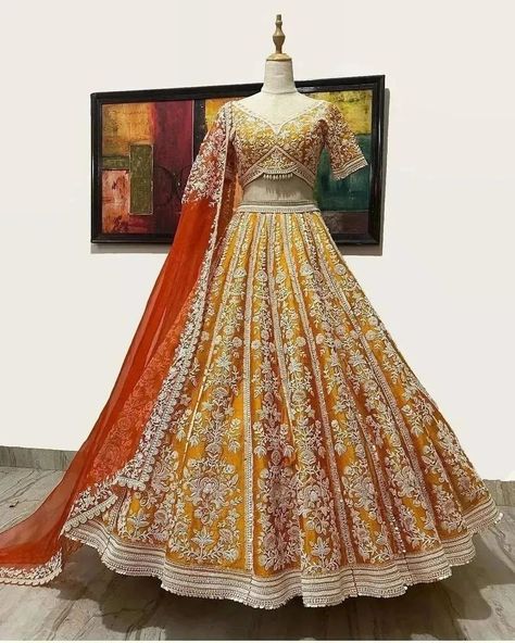 Yellow Bridal Lehenga, Sabyasachi Bridal Collection, Handwork Lehenga, Long Skirt Top Designs, Heavy Lehenga, Orange Lehenga, Wedding Outfits For Groom, Bridal Lengha, Simple Lehenga