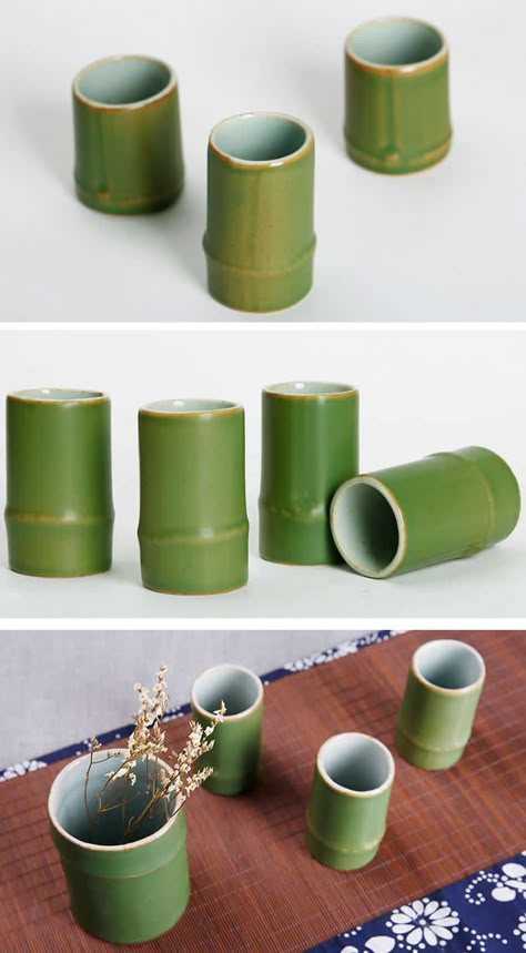 Bamboo  Ceramic Coffee Cup Mug Small Patio Design, Slab Ceramics, Bamboo Cups, Pottery Lessons, Green Bar, Pottery Form, Bamboo Art, Japanese Bamboo, Bamboo Crafts