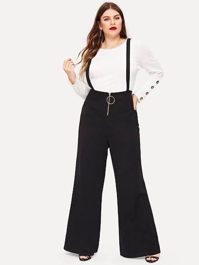 Shop Plus Solid Zip Front Pinafore Pants online. SheIn offers Plus Solid Zip Front Pinafore Pants & more to fit your fashionable needs. Pinafore Pants, Womens Black Pants, Suspender Pants, Plus Size Winter, High Waist Pants, Plus Size Kleidung, Plus Size Pants, Pants Wide Leg, Type Of Pants