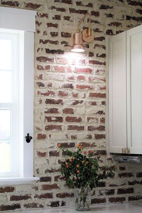 Diy Faux Brick Wall, Painted Concrete Steps, Brick Wall Wallpaper, Brick Backsplash Kitchen, Front Porch Concrete, Brick Accent Wall, Painting Front Porch, Brick Interior Wall, Brick Interior