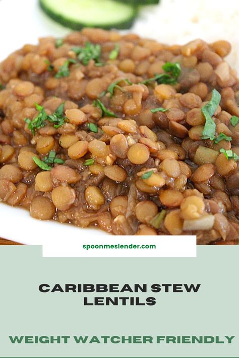 Trinidad Lentil Recipe, Stew Lentil Caribbean, Caribbean Bean Recipes, Stewed Lentils Caribbean, Lentil Peas Recipes, Vegan Stew Peas Jamaican, Lentil Side Dish Recipes, Lentil Side Dish, Stewed Lentils