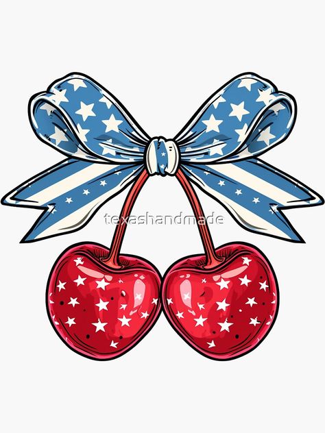 "4th of July Coquette Cherry Bow" Sticker for Sale by texashandmade Patriotic Stickers, 4th Of July Stickers, July Stickers, Coquette Cherry, Bow Sticker, Sticker Ideas, Holiday Stickers, Pet Bandana, Fourth Of July