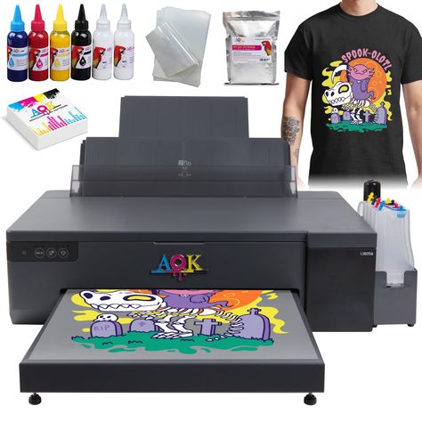 PRICES MAY VARY. ✅US technician offer Free set up technical support. ✅Professional Rip software, more effective, fast and easy to operate. ✅More Durable Works with all fabrics - cotton, polyester, 50/50 blend, Nylon, Leather, and more! ✅timing white ink stirring and circulatory system, can solve the problem of ink clogged. ✅Print Faster: The L18058 prints twice as fast as the L1800 printer, Saving You Time and Money. What's Included  · A3 Size DTF Printer  · 6 * 100 ml ink (CMYK+WW)  · 100PCS PE Art Supplies, Printer, Art