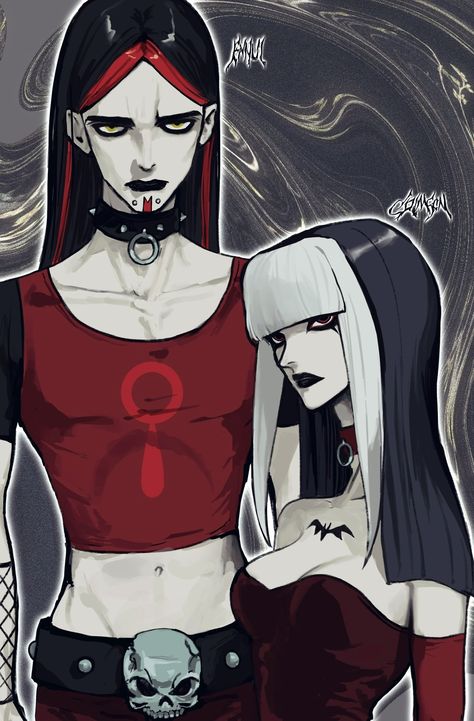 Rock Star Astethic, Crimson Tdi Fanart, Crimson And Ennui Fanart, Ennui Total Drama Fanart, Crimson Total Drama Fanart, Gothic Oc Art, Ennui Total Drama, Crimson Tdi, Crimson Total Drama