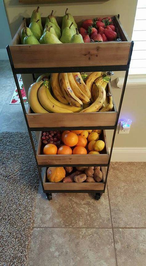 Vegetables Storage Kitchen, Fruit And Vegetable Storage Ideas, Fruit Counter Storage, Fruit Storage Ideas Counter Space, Fruit Storage Ideas, Fruit Organization, Storage Ideas For Kitchen, Kitchen Fruit Storage, Fruit Basket Ideas