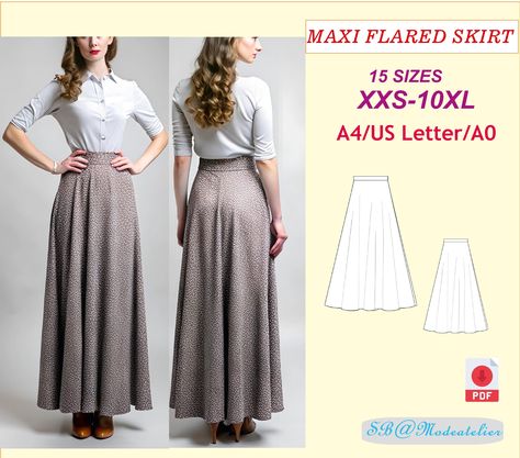 Vintage Style Maxi Flared Skirt Sewing Pattern/ Easy Skirt Pattern/Summer Skirt Pattern/Plus size Skirt Pattern/Long Skirt Sewing Pattern Long Skirt Pattern Free, Plus Size Skirt Pattern, Long Skirt Pattern Sewing, Summer Skirt Pattern, Long Skirt Sewing Pattern, Easy Skirt Pattern, Full Skirt Pattern, Wrap Skirt Sewing Pattern, Mennonite Dress