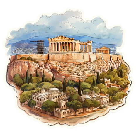 beautiful acropolis of athens greece sticker acropolis sticker wonders png Greece Stickers, Greece Clipart, Greece Drawing, Acropolis Of Athens, Sticker Clipart, Athens Acropolis, Sticker Png, Transparent Image, Travel Illustration