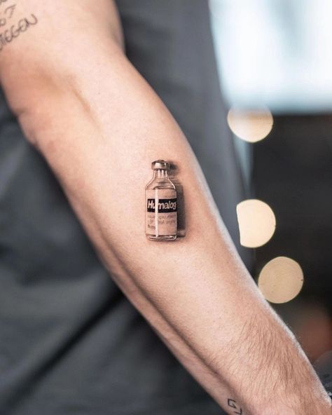 Insulin Tattoo, Thumb Tattoos, Pop Art Tattoos, Tato Minimal, Hyper Realistic Tattoo, Bottle Tattoo, Handpoke Tattoo, Bad Tattoos, 3d Tattoo