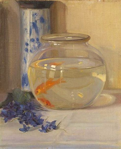 Goldfish In A Bowl, Margaret Preston, Fish Bowl, The Fish, A Bowl, Goldfish, Preston, Blue Flowers, Oil Painting