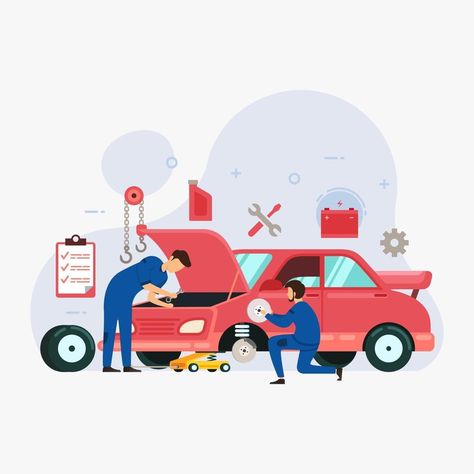 Experiential Art, Car Advertising Design, Car Repair Service, Car Service, Car Illustration, Car Cartoon, Flat Illustration, Cheat Sheets, Illustration Vector