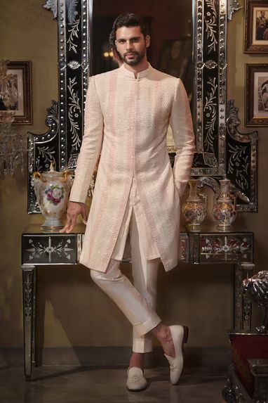 Sawan Gandhi, Indian Wedding Suits Men, Raw Silk Embroidery, Indian Wedding Clothes For Men, Sherwani For Men Wedding, Wedding Kurta For Men, Embroidered Sherwani, Groom Dress Men, Sherwani Groom