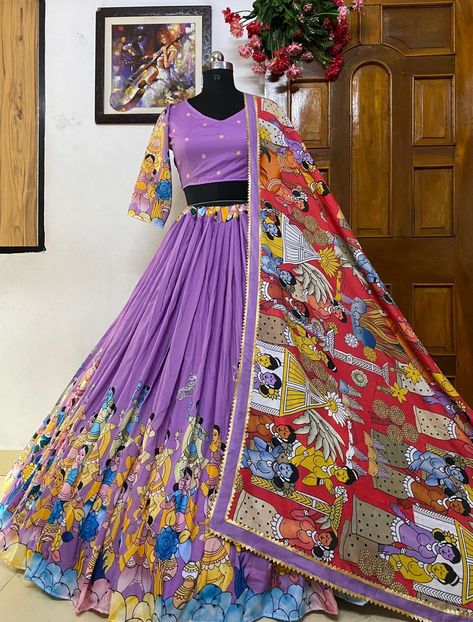 *Rate : 1250/-free Ship* PRESENTING NEW DESIGNER PRINTED LAHENGA CHOLI❤️ Featuring printed lehenga choli in heavy Muslin cotton. Quality is worth paying👌 # FABRIC DETAILS # LEHENGA : HEAVY MUSLIN COTTON WITH *DIGITAL PRINT * & * 4 MTR FLAIR *(FULLY STITCH) # INNER : SILK # CHOLI : SOFT MUSLIN COTTON (1.20 MTR FABRIC) # DUPATTA : *HEAVY SOFT MUSLIN COTTON* WITH * FANCY LACE BORDER* # FREE SIZE FULLY STITCHED LAHENGA WITH UN STITCH 1.20 MTR BLOUSE ; LAHENGA LENGTH IS 42 Lehanga Designs Kalamkari, Printed Lahenga, Kalamkari Lehenga, Lehenga Heavy, Dress Designs For Stitching, Cotton Dress Pattern, Netted Blouse Designs, Shading Drawing, Simple Frock Design