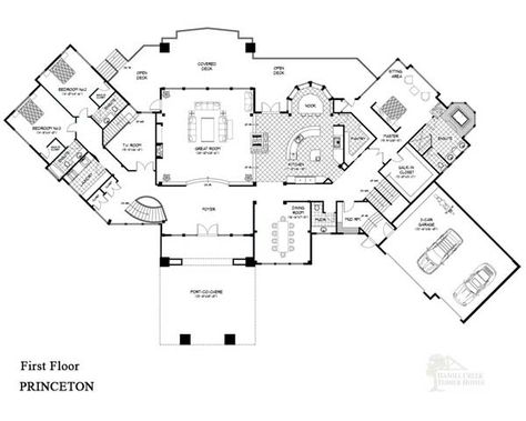 Elevated Hot Tub, Single Story House Floor Plans, Room Theater, Timber Home, Timber Homes, Open Ceiling, Covered Balcony, Recreational Room, Mansion Floor Plan