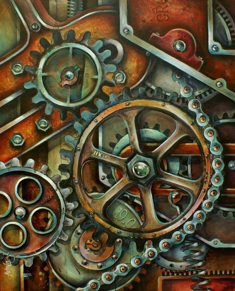 Machinery Art, Mechanical Objects, Steam Punk Art, Steampunk Drawing, Steampunk Patterns, Michael Lang, Gear Art, Mechanical Art, Contour Drawing