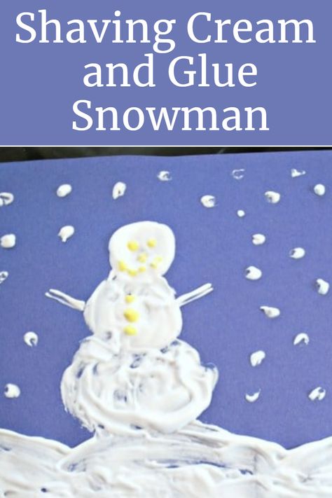 Two simple items are all you need to create this Shaving Cream and Glue Snowman. We adore how fluffy and soft this paint feels once it has dried. Such a fun art project for kids. Shaving Cream And Glue, Shaving Cream Paint, Snowman Crafts Preschool, Kids Painting Activities, How To Make Glue, Shaving Cream Painting, Melting Snowmen, Art Project For Kids, Foam Paint