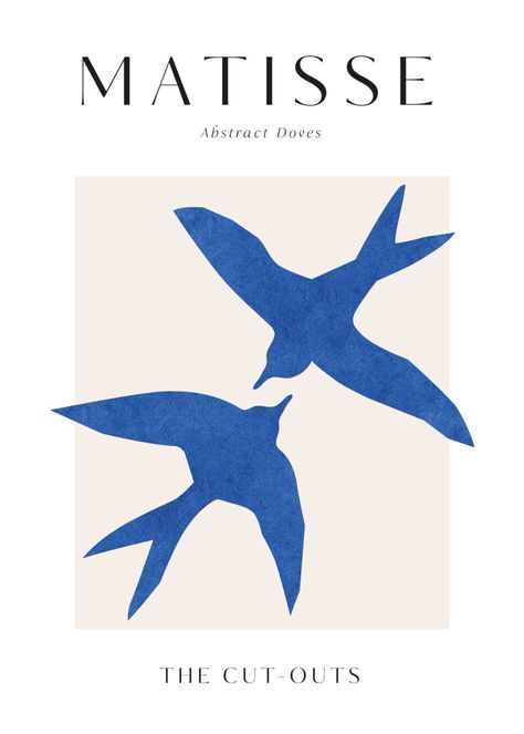 Matisse Blue Doves | Poster de Studio Selection Two Birds Illustration, Dove Blue Bedroom, Posters For Blue Room, Henri Matisse Cutouts, Aesthetic Blue Poster Prints, Matisse Graphic Design, Poster Prints Matisse, Wall Posters Blue, Posters Ideas For Bedroom