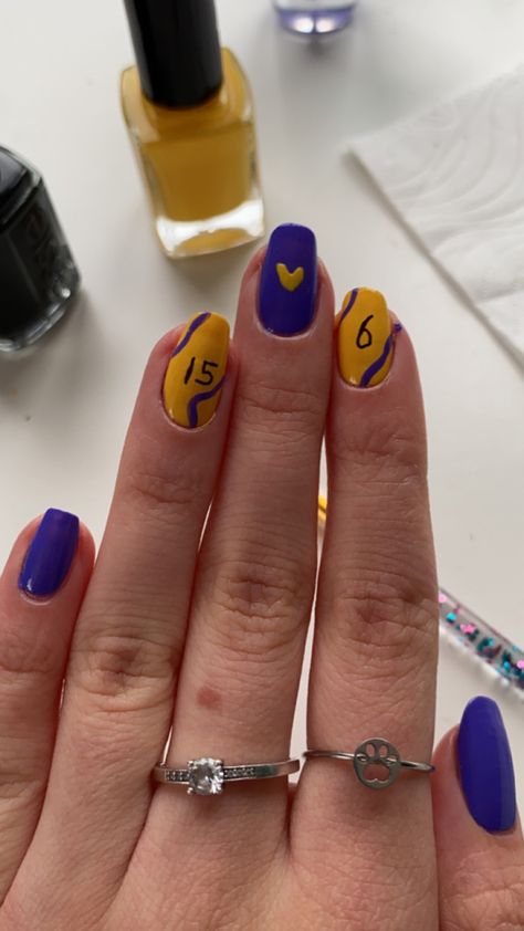 Laker Nails Acrylic, Lakers Nail Designs, Lakers Nails, Los Angeles Lakers, Angeles, Nails