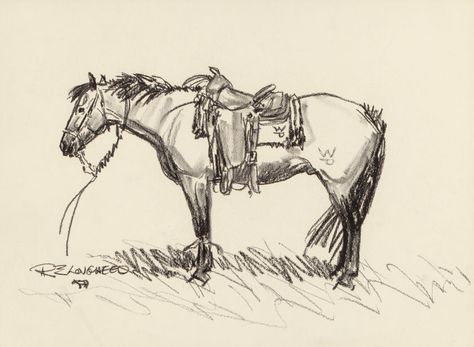 Western Charcoal Drawing, Horse With Saddle Drawing, Rdr2 Horse Art, Cowboy And Horse Drawing, Western Sketches Pencil, Cowboy Horse Drawing, Western Horse Drawing, Cowboy On Horse Drawing, Ranch Drawing