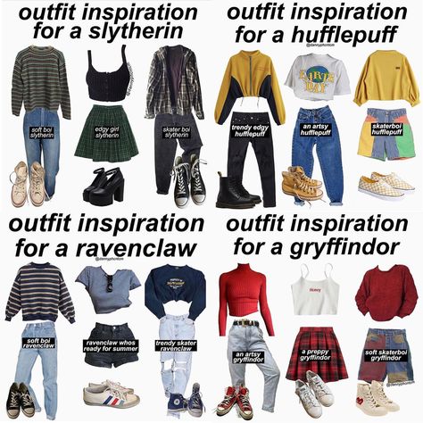 Hogwarts Houses Inspired Outfits, Hogwarts House Inspired Outfits, What I Would Wear In Harry Potter, Harry Potter House Outfits, Types Of Aesthetics Styles, Harry Potter Inspired Outfits, Hogwarts Houses Outfits, Harry Potter Houses Outfits, Fan Outfits