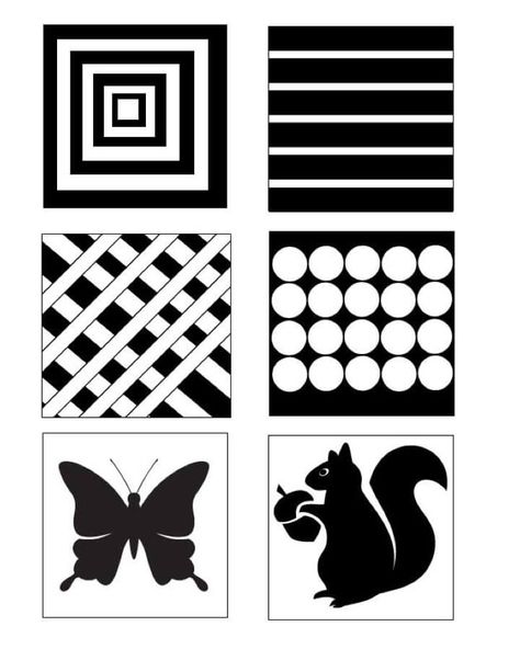 Free printable black and white pictures for babies in PDF - Kid Activities with Alexa Black And White Card For Newborn, Flash Card For Newborn, Black And White Pictures For Newborns, Black And White Images For Newborns, Black And White Pictures For Babies, Baby Black And White Pictures, Newborn Black And White Images, Black And White Cards For Newborn, Black And White Baby Pictures