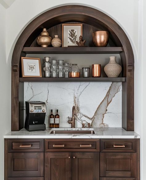 taylor basilio - online interior designer | swipe to redefine your hosting game! 🍸✨ whether you’re a cocktail or coffee enthusiast or love hosting gatherings, our latest carousel… | Instagram Dry Bar Inspiration, Built In Bar In Kitchen, Built In Bars, Dry Kitchen Design, Unique Kitchen Ideas, Built In Coffee Bar, Wet Bar Ideas, Dry Bar Ideas, Bar Nook