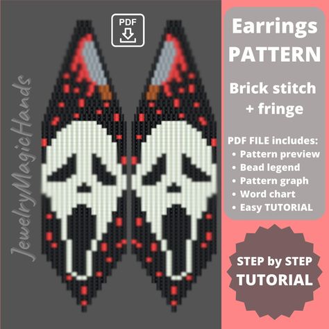 Seed Bead Brick Stitch Tutorial, Pumpkin Beaded Earrings, Funky Earrings Diy, Beaded Earring Patterns, Halloween Beading, Fringe Earring Pattern, Long Seed Bead Earrings, Seed Bead Jewelry Tutorials, Halloween Beaded Jewelry