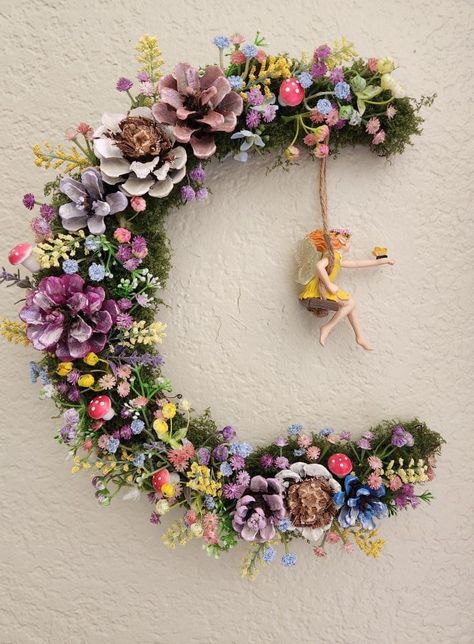 Fairy Wreath, Birthday Wreath, Flower Wreaths, Wreath Bow, Summer Wreath, Flower Wreath, Pine Cones, Wreath, Birthday