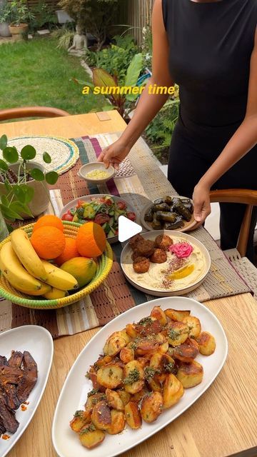 Rachel Ama on Instagram: "Summertime Plant Feast 🔥 but made easy…. Minimal effort in other words beginner level but still delicious! 🪴 ☀️ 

All ingredients are from @waitrose 

One tray aubergines
5 aubergines
Waitrose harissa
1 tsp cumin
1/2 tsp cinnamon
1 tsp ground coriander
1 tsp tamarind paste
1 tsp chilli flakes
1 tbsp maple syrup
1/2 orange and zest
2 tbsp olive oil
Generous season of salt

When serving, If the left over sauce dries too much in the oven, mix in some extra virgin olive oil to loosen for drizzling

1/2 cup plant yogurt (no sweetness)
1/4 cup tahini
Lemon juice
Salt to taste

Plant living Moroccan style falafels
Vine leaves
Hummus
King Edward potatoes roasted in garlic olive oil seasoned with parsley and lemon

#ad
#summeratwaitrose #gardenparty #plantbased" Rachel Ama, Tamarind Paste, Garlic Olive Oil, Chilli Flakes, Roasted Potatoes, Tahini, Hummus, Cinnamon, Make It Simple