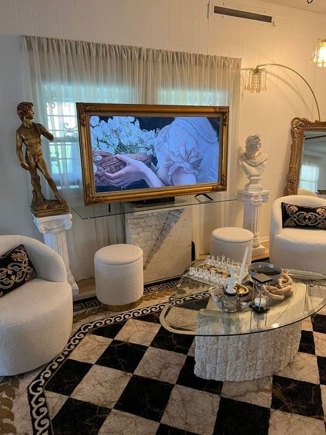 Maximalist Tv Room, Maximalist Design, Tv Frame, Frame Tv, Tv Room, Framed Tv, A Frame, Turn Ons, Tv