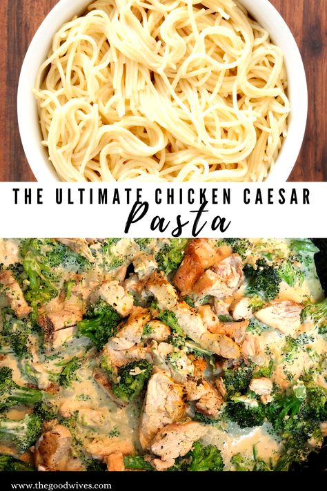 Caesar Broccoli, Caesar Sauce, Broccoli Parmesan, Chicken Caesar Pasta, Chicken Broccoli Cheese, Caesar Pasta, Barilla Pasta, Cheap Recipes, Chicken Caesar