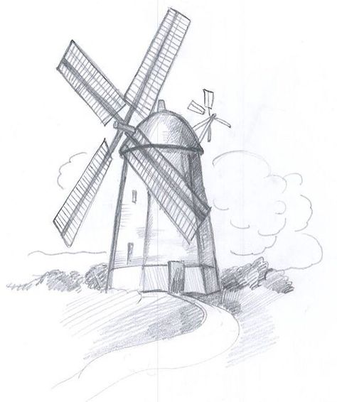 Windmill Drawing, Windmill Tattoo, Lighthouse Drawing, Pencils Drawings, Windmill Art, Drawings Tutorials, Pencil Drawing Tutorials, Magic Island, Mixed Media Art Canvas