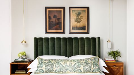 Classic Room, Green Headboard, Eclectic Bedroom, Decoration Inspiration, Beautiful Bedrooms, My New Room, Simple Decor, Green Velvet, Master Suite