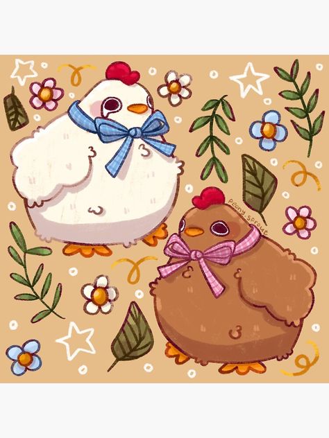 Chicken Character Design, Anime Chicken, Hen Drawing, Farmer Drawing, Anime Cottagecore, Chibi Inspiration, Cottagecore Illustration, Cybermonday Sale, Outfits Drawing