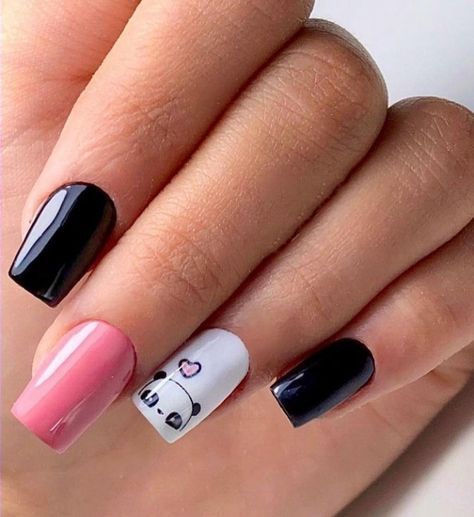 Panda Nail Art, Panda Nails, Fall Toe Nails, Animal Nail Designs, Hello Kitty Nails Art, Winter Nail Art Designs, Ring Finger Nails, Unghie Nail Art, Fake Nails Designs