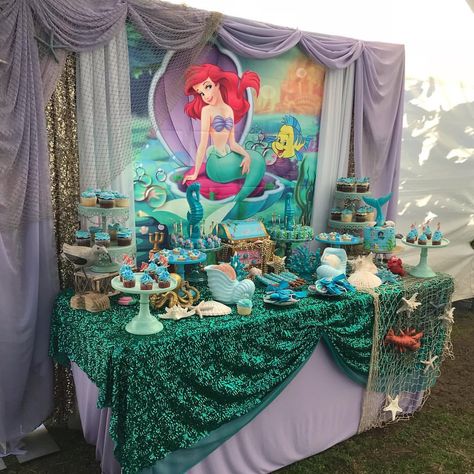 Little Mermaid Dessert Table, Little Mermaid Dessert, Mermaid Dessert Table, Mermaid Table Decorations, Little Mermaid Centerpieces, The Little Mermaid Birthday Party, Little Mermaid Decorations, Mermaid Decorations, Little Mermaid Birthday Party