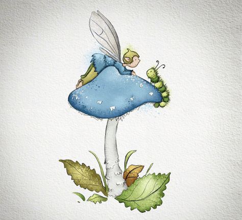 Watercolor Fairies Painting, Simple Fairy Painting, Watercolor Faeries, Fairy Painting Ideas, Watercolour Fairies, Fairy Watercolor Painting, Watercolour Fairy, Watercolor Fairies, Cartoon Mushrooms