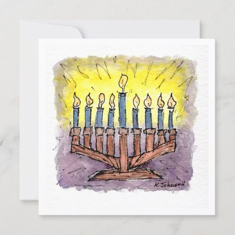 Menorah Watercolor, Happy Hanukkah Images, Hanukkah Greeting, How To Celebrate Hanukkah, Hanukkah Candles, Hanukkah Cards, Hanukkah Menorah, Fruit Painting, Diy Watercolor