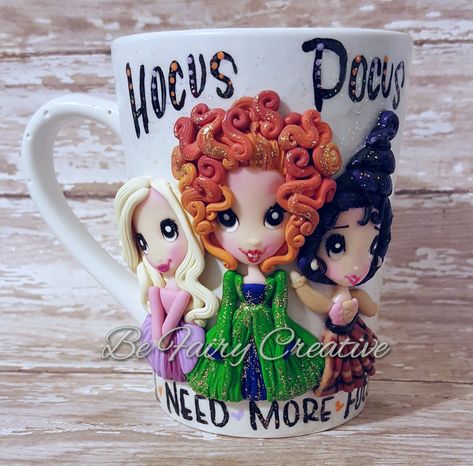 Sanderson Sisters Inspired. My favorite Movie Hocus Pocus Hocus Pocus Polymer Clay, Hocus Pocus Funko Pop, Hocus Pocus Glitter Tumbler, Hocus Pocus Cup, Hocus Pocus Tumbler, Biker Halloween, Hocus Pocus Decorations, Halloween Pasta, Clay Aiken