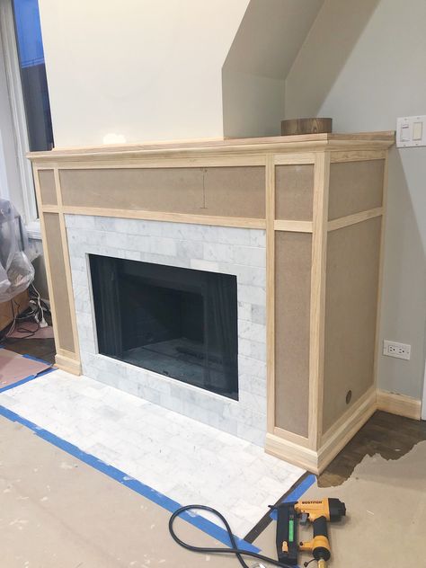 How to build a fireplace mantle and surround with MDF and trim. Come check out this easy tutorial to upgrade your fireplace on a budget! #woodworking #DIY #DIYfireplace #marblefireplace #fireplacemakeover Three Sided Fireplace, Texas Homestead, Diy Pool Ideas, Diy Fireplace Mantle, Diy Mantle, Wood Fireplace Surrounds, Magic Tattoo Ideas, Diy Fireplace Mantel, Fireplaces Layout