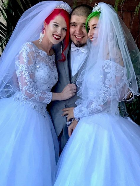 A THROUPLE have shown their commitment with a ‘wedding ceremony’, despite admitting they’re still open to dating other women. Marketing director Jimmy Silva, 35, and Chacha, 32, from LA, were high school sweethearts who met through a mutual friend in April 2009. Three years later, they met Summer Pelletier, 25, at the social networking company […] Poly Couple, Marriage Photos, Traditional Marriage, Dating Women, Two Brides, Commitment Ceremony, Marketing Director, Wedding Costs, Wedding Prep