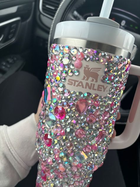 Rhinestone Stanley. Crystal Insulated Stanley Cup. 40oz Stanley. Quencher. Pink, Rose Quartz - Etsy Rhinestone Stanley Cup, Stanley Cup Accessories Ideas, Bedazzled Stanley, Blinged Cups, Bedazzled Items, Boyfriends Birthday Ideas, Pink Stanley, Stanley Products, Luxury Christmas Tree