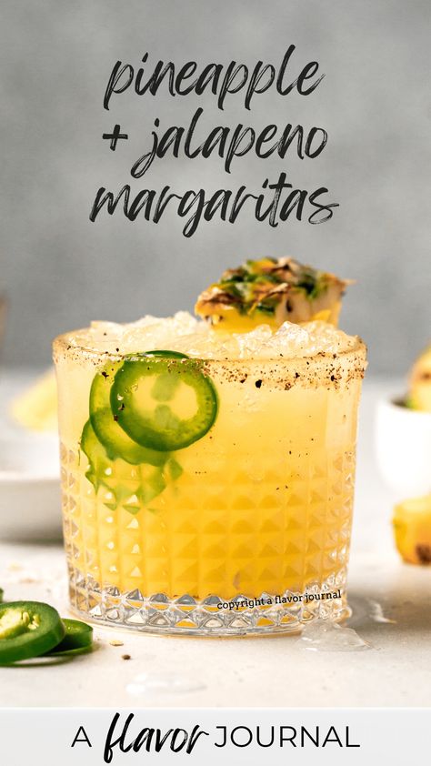 Fresh Pineapple Jalapeno Margarita Pineapple Margarita Recipe, Spicy Margarita Recipe, Pineapple Margarita, Jalapeno Margarita, Spicy Margarita, Yummy Alcoholic Drinks, Tequila Drinks, Fresh Pineapple, Boozy Drinks