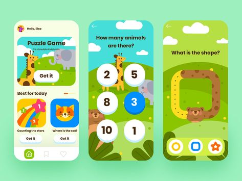 Kids App Design, Puzzle Game Ui, Kids Graphic Design, Ux Kits, Medical App, Quiz Design, Game Gui, Puzzle Games For Kids, Game Interface