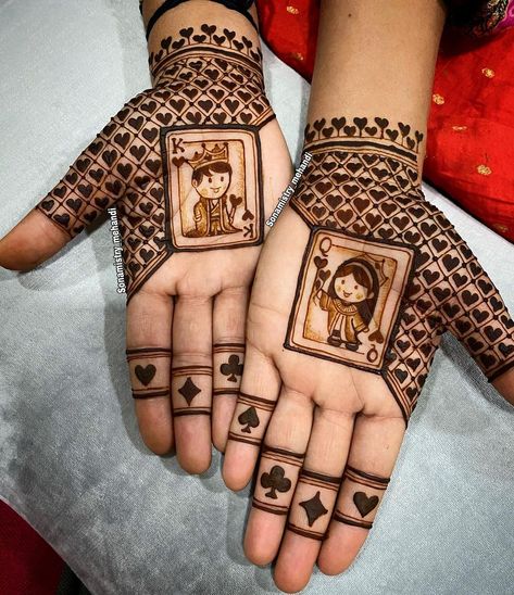 Gangaur Mehndi Designs, Groom Mehendi Designs, Creative Mehndi Designs, Mehndi Designs For Diwali, Mehandi Bridal, King And Queen Of Hearts, Mehendi Ideas, Baby Mehndi Design, Mehndi Designs 2018