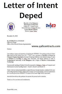 Letter of Intent DepedDownload this example of Letter of Intent Deped sample for free.Extract : I am writing to express my intention of applying for HUMMS 1-D teaching position in Senior High School of the School Year 2017 – 2018. I am a graduate of Bachelor of Science in Computer Engineering (CoE) at Systems Technology Institute, I also finished taking 18 units of Methods of Tea Example Of Letter, Cover Page Template Word, Summative Test, Cinderella Invitations, Formal Letter, Job Letter, Cars Invitation, Data Form, Text To Self